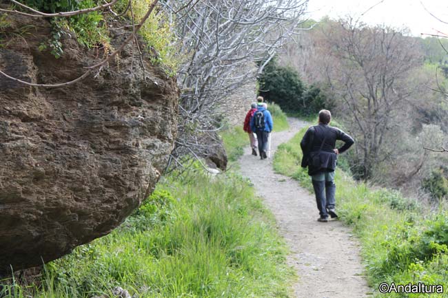 Senderistas recorriendo la Senda del Gran Recorrido GR-142 por la Alpujarra