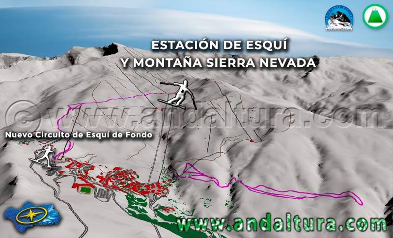 Mapa de situación de la Estación de Esquí Sierra Nevaday el nuevo Circuito de Esquí de Fondo
