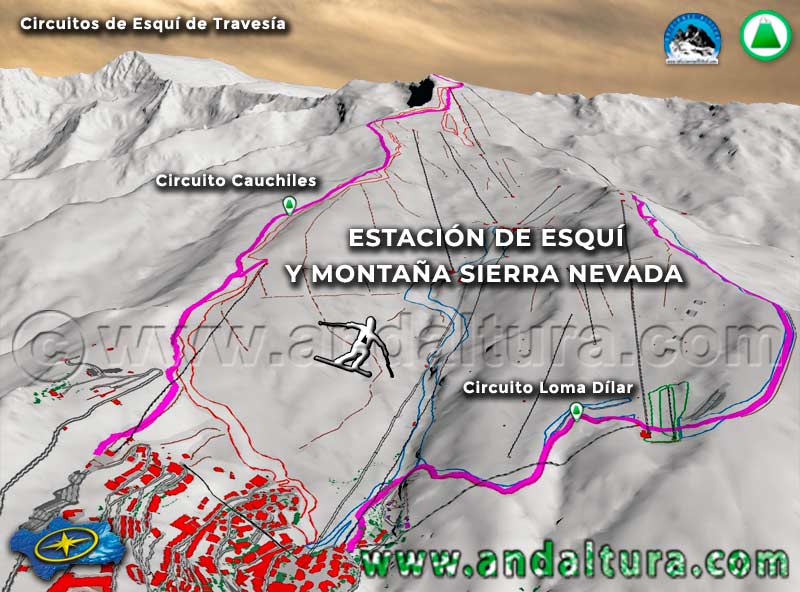Mapa de la Estación de Esquí Sierra Nevada: Actuales Circuitos de Esquí de Travesía