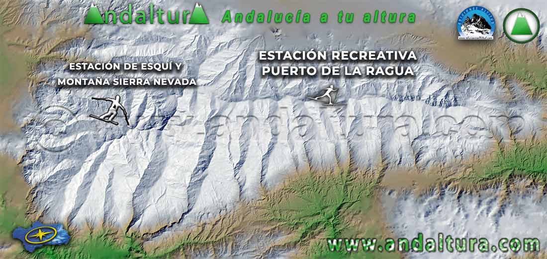 Mapa y Plano de Sierra Nevada - Situación de la Estación de Esquí Sierra Nevada y de la Estación Recreativa Puerto de la Ragua