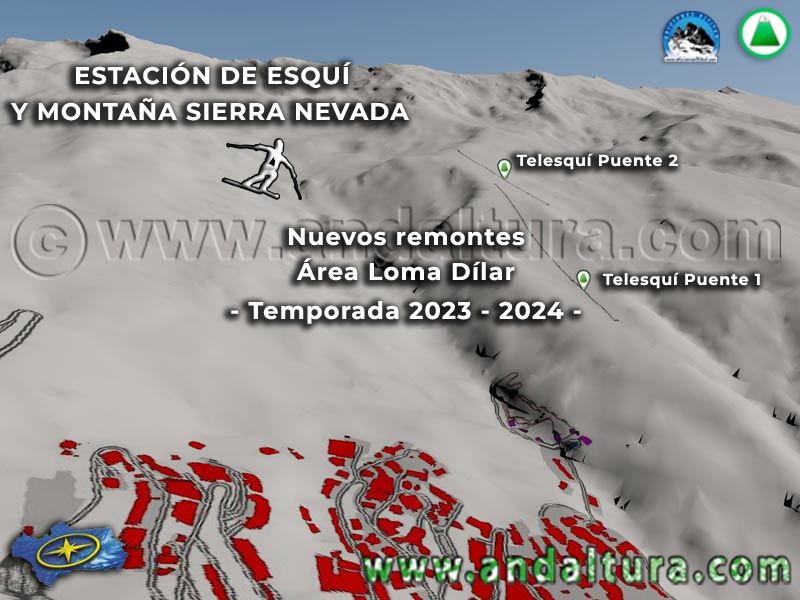 Mapa y Plano de los Nuevos Telesquís Puente I y II en Sierra Nevada