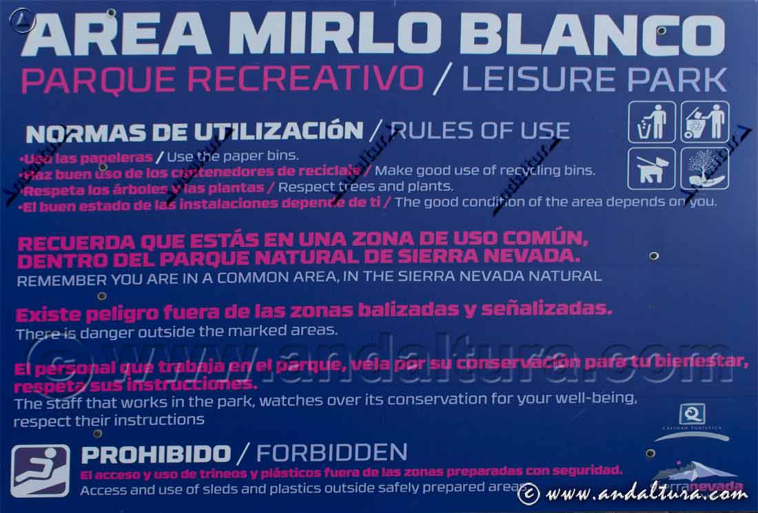 Cartel Normas de uso del Árera Mirlo Blanco