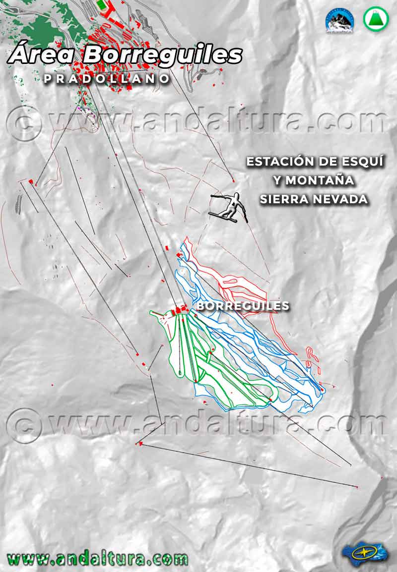 Mapa de las Pistas de Esquí del Área Borreguiles en Sierra Nevada