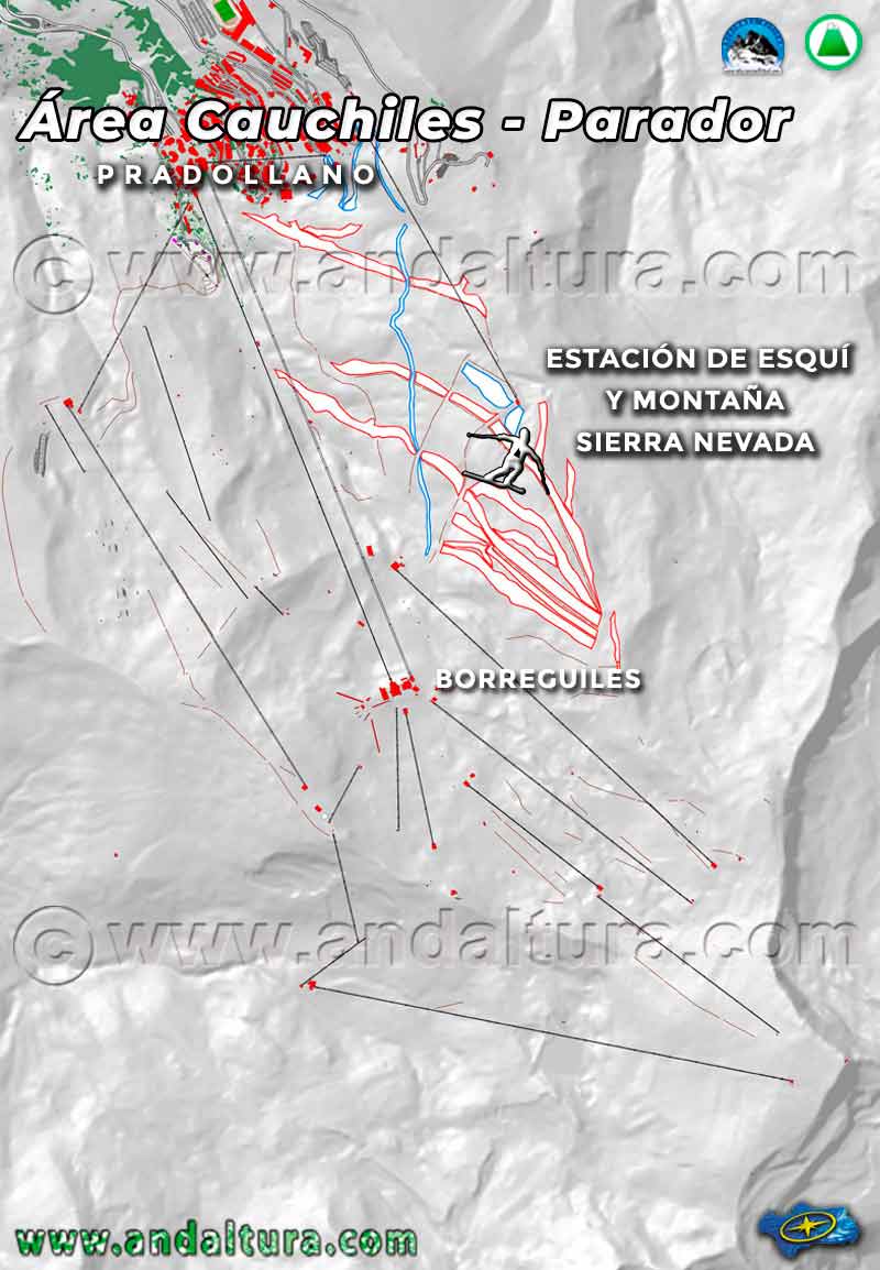 Mapa de las Pistas de Esquí del Área Cauchiles - Parador en Sierra Nevada