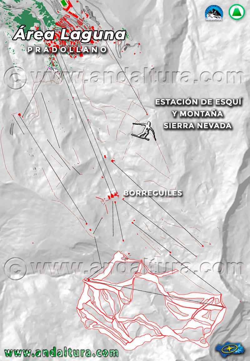 Mapa de las Pistas de Esquí del Área Laguna en Sierra Nevada