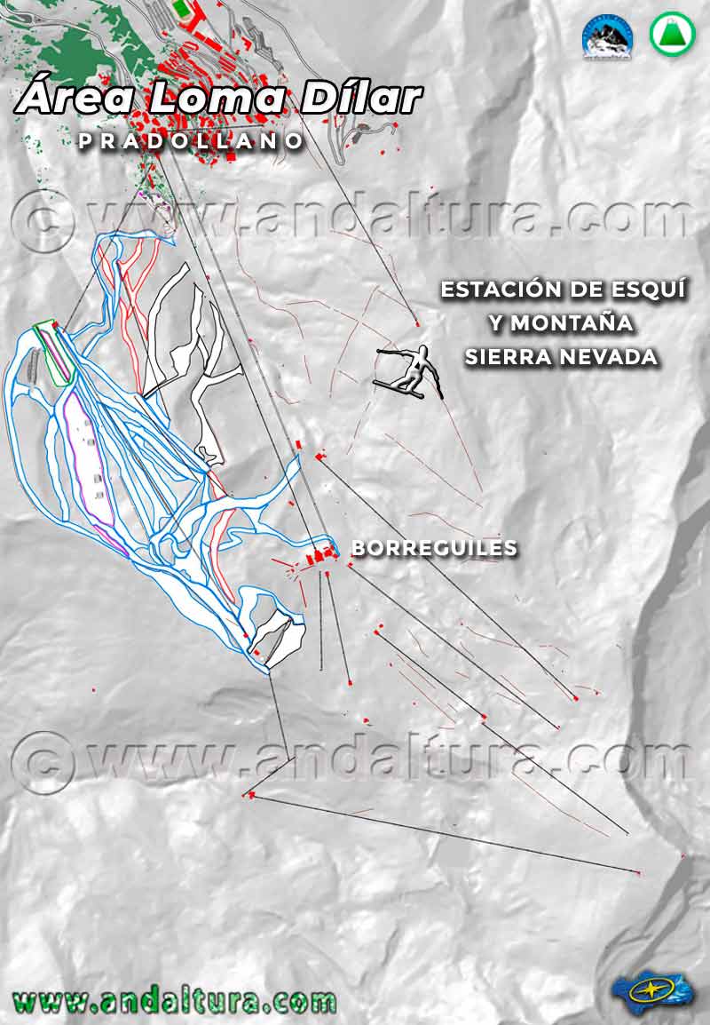 Mapa de las Pistas de Esquí del Área Loma Dílar en Sierra Nevada