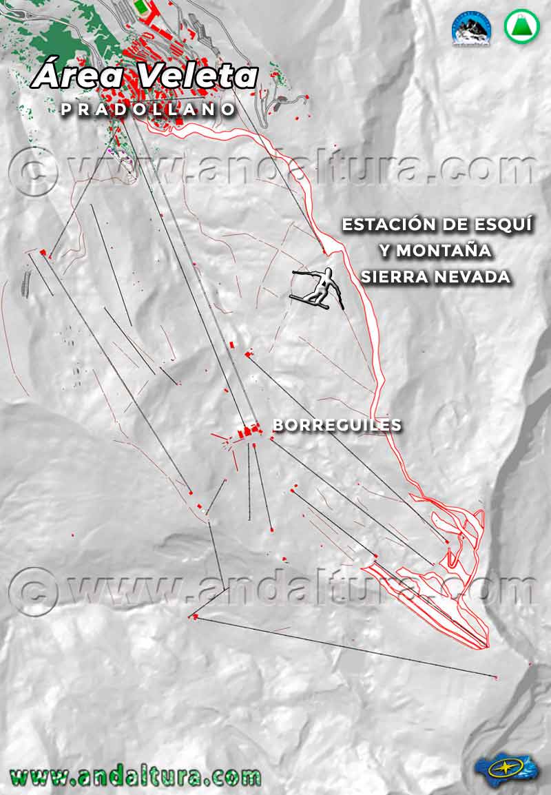 Mapa de las Pistas de Esquí del Área Veleta en Sierra Nevada