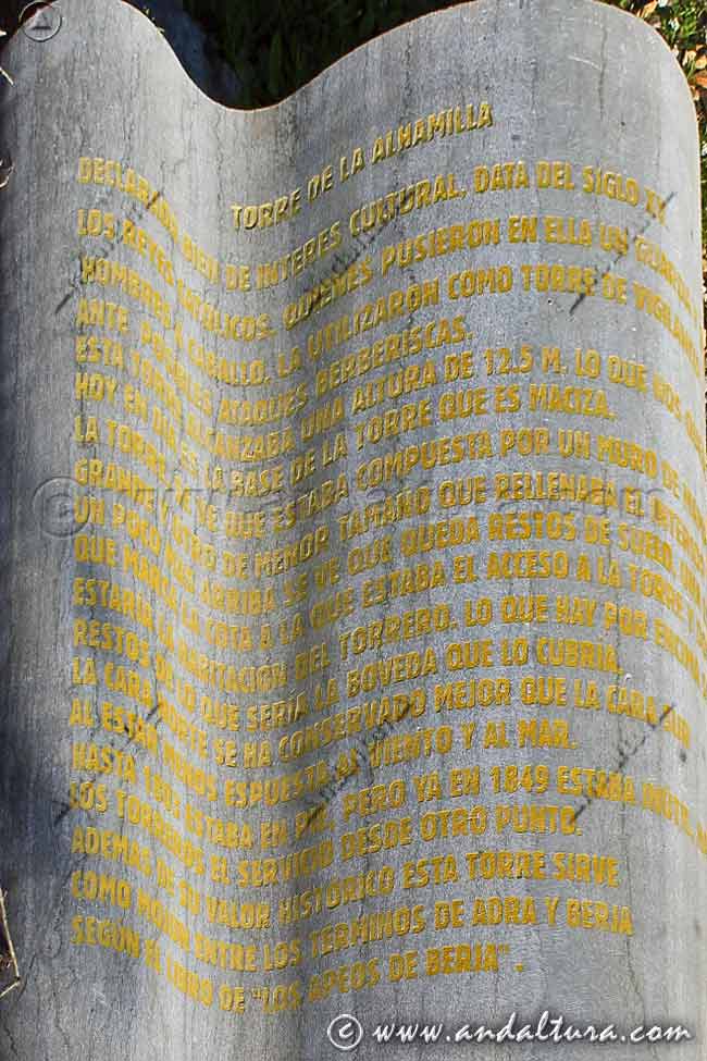 Texto sobre la rehabilitación y la historia de la Torre Alhamilla - Balanegra
