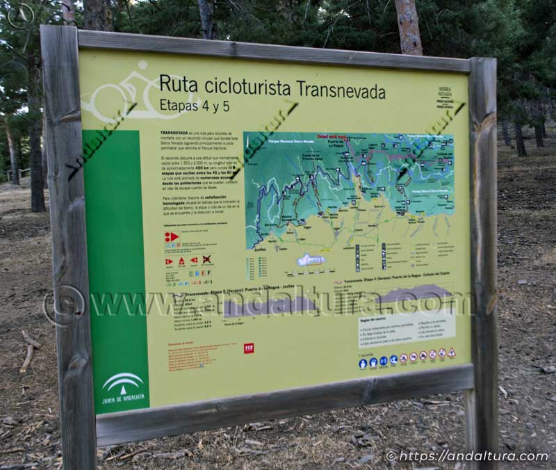 Cartel informativo de la Ruta ciclista Transnevada de las etapas que transcurren por el Puerto de la Ragua