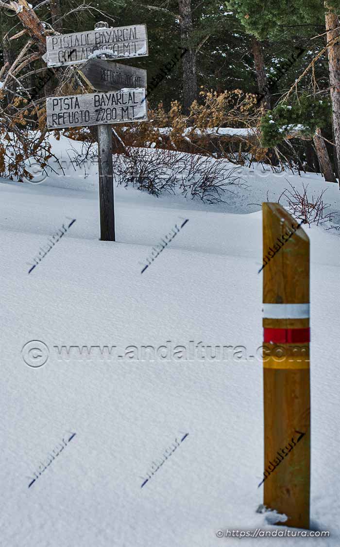 Estacas de Senderos homologados y pistas de esquí de fondo en las inmediaciones del Puerto de la Ragua