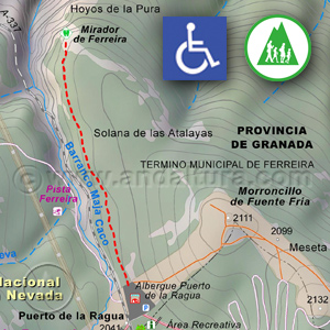 Mapa de los accesos a los contenidos de la Ruta del Sendero Hoyos de la Pura - Puerto de la Ragua