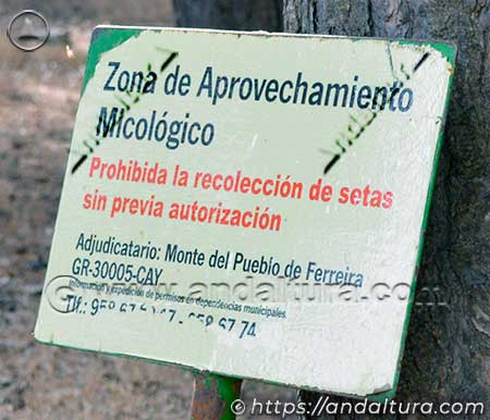 Cartel Zona de Aprovechamiento Micológico en el Puerto de la Ragua
