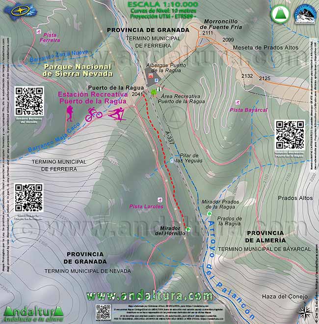 Mapa Topográfico del Sendero Barranco del Hornillo en el Puerto de la Ragua - Sendero de Movilidad Universal - Senderos Adaptados en Andalucía