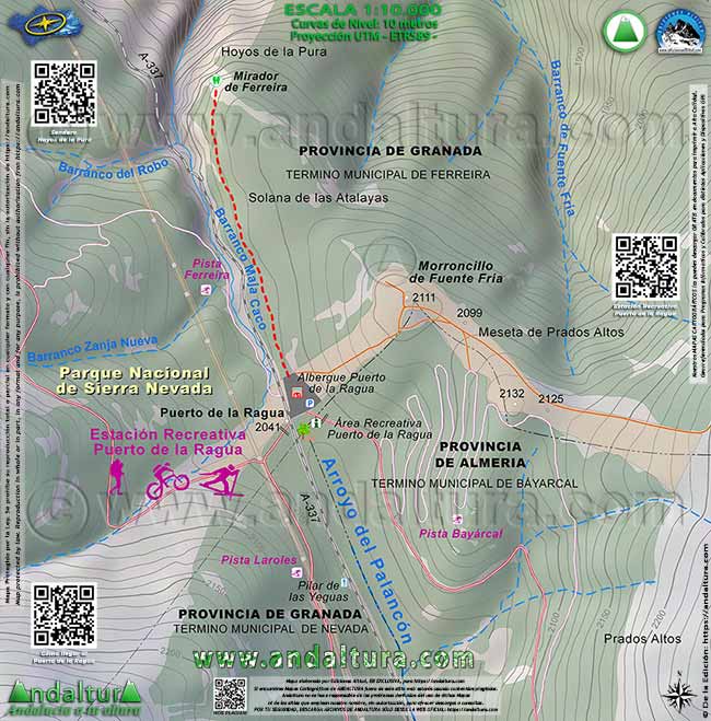 Mapa Topográfico del Sendero Hoyos de la Pura en el Puerto de la Ragua - Sendero de Movilidad Universal - Senderos Adaptados en Andalucía