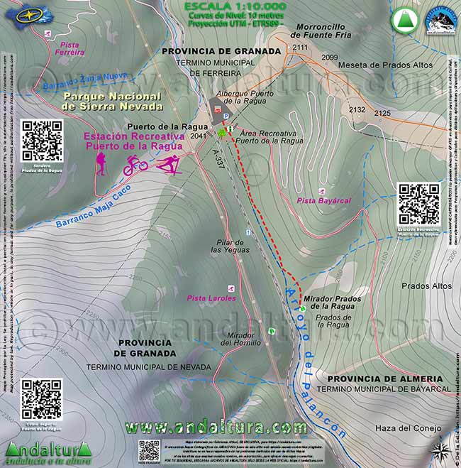 Mapa Topográfico del Sendero Prados de la Ragua en el Puerto de la Ragua - Sendero de Movilidad Universal - Senderos Adaptados en Andalucía
