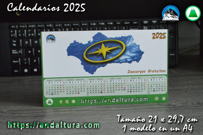 Calendario de Sobremesa del 2025 sobre Rutas y Senderos por Andalucía - PDF gratuitos para imprimir en A4 a Alta Calidad