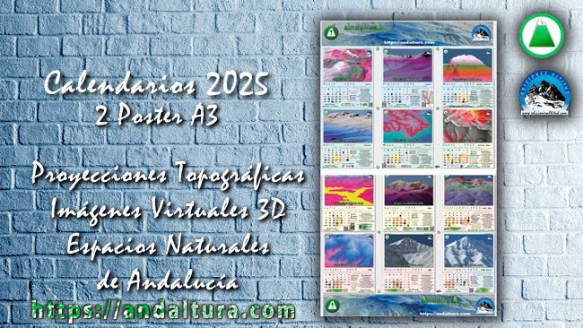 Anuncio de los Calendarios de las Proyecciones Topográficas en 3d de Espacios Naturales de Andalucía en formato A3