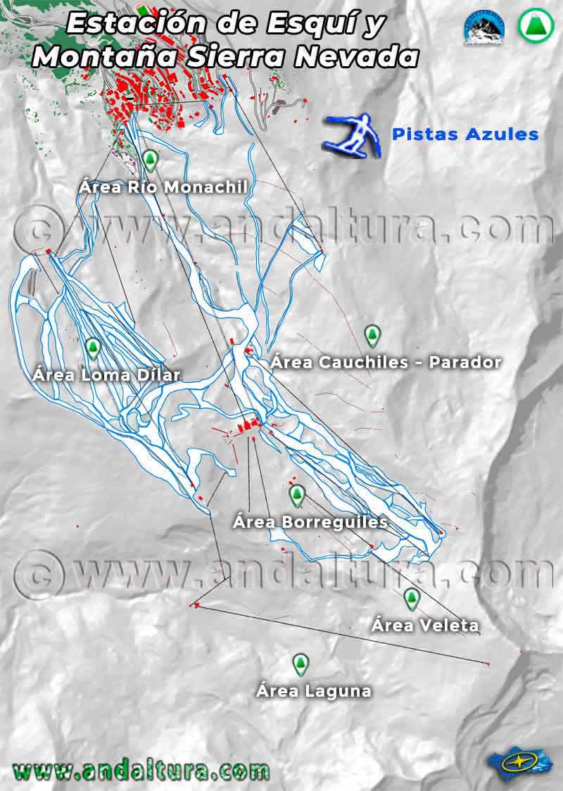 Mapa de Pistas azules Estación de Esquí Sierra Nevada en la Temporada 2024 - 2025