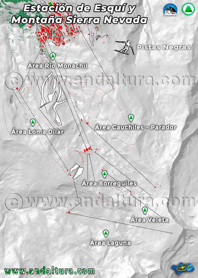 Mapa de Pistas negras Estación de Esquí Sierra Nevada en la Temporada 2024 - 2025
