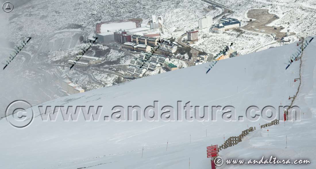 Parking de los Peñones, Albergue Inturjoven Sierra Nevada, CAR Sierra Nevada y Parking de las Sabinas desde la pista Águila