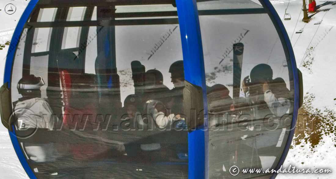 Usuarios en la cabina del Telecabina Al-Ándalus - Estación de Esquí Sierra Nevada