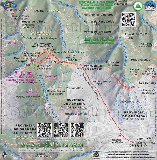 Mapa de la Ruta al Techo de Almería del Chullo desde el Puerto de la Ragua