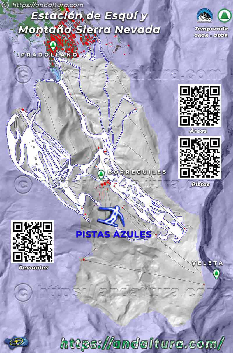Mapa de pistas azules de la estación de esquí de Sierra Nevada