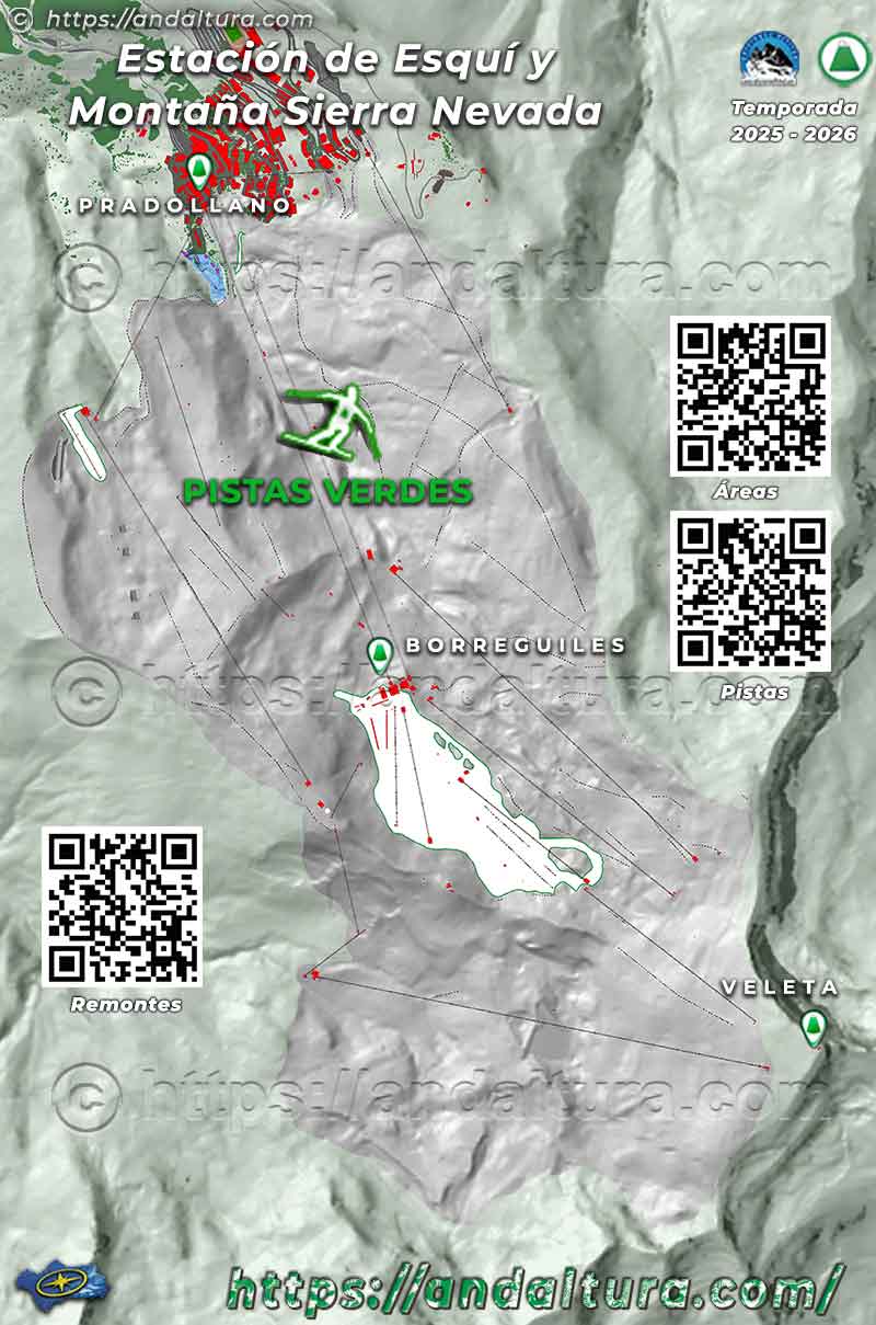 Mapa de pistas verdes de la estación de esquí de Sierra Nevada