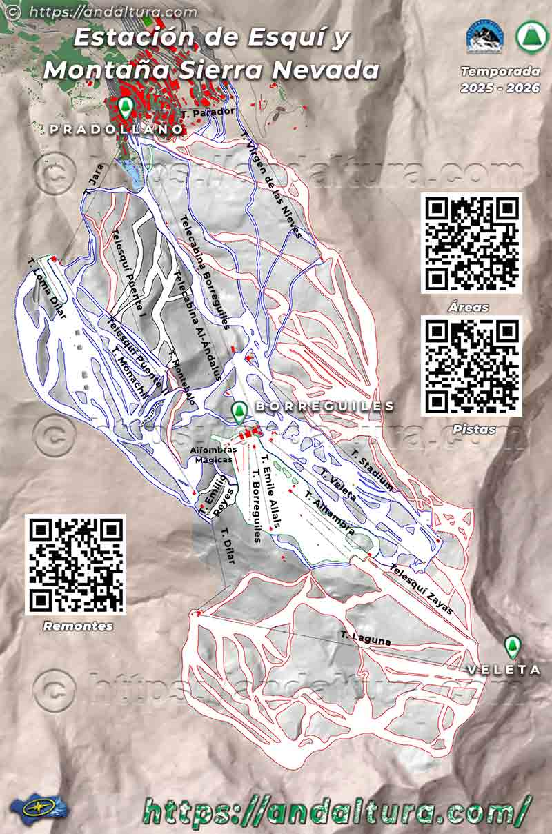 Mapa de pistas y remontes de la estación de esquí de Sierra Nevada.