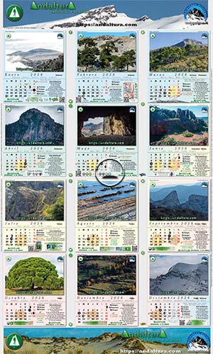 Calendario de pared A3 2026 dedicado a los Espacios Naturales de Andalucía