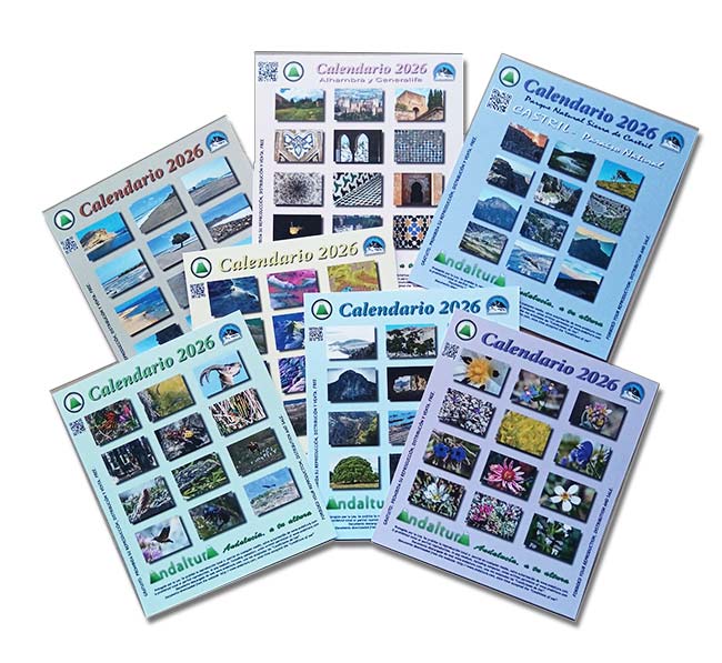 Portadas de calendarios 2026 de Andaltura diseñados para cajas de CD
